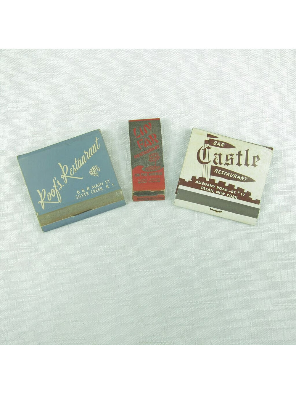 3 Vintage Matchbooks FULL Roof's Restaurant, Lin Far & Bar Castle Restaurant NY